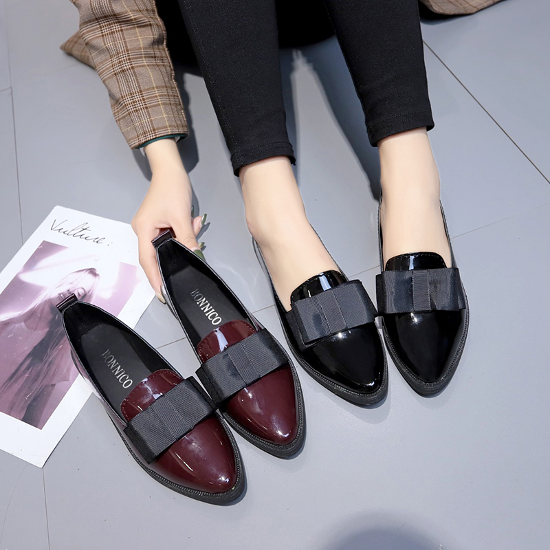 Women Shoes With Heels - Black/ Wine Red Patent Leather Pointed