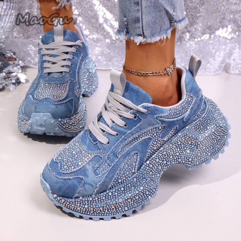 Platform Sneakers Chunky - Fashion Rhinestone Women's Chunky Sneakers Thick